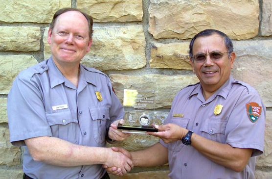 Dan Roddy receiving his Regional Natural Resource Management Award from park superintendent Vidal Davila. Dan Roddy receiving his Regional Natural Resource Management Award from park superintendent Vidal Davila.