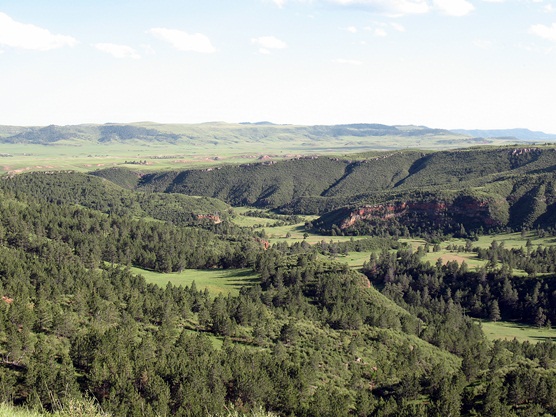 View overlooking a green valley.