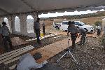 Setting up the tent for the dedication ceremony