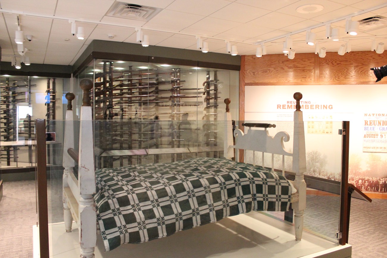 Original Bed from the Ray House that belonged to the Ray Family at the time of the battle and the bed where General Lyon was laid after being killed during the Battle of Wilson's Creek.