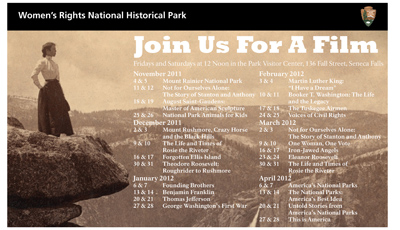 Winter Film Festival Miniposter with a list of the dates and titles of the films across an image of a woman standing on a cliff in Yoseimte National Park around 1920. Winter Film Festival Miniposter with a list of the dates and titles of the films across an image of a woman standing on a cliff in Yoseimte National Park around 1920.