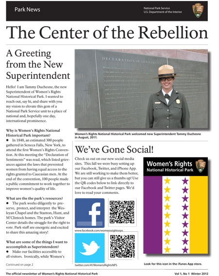 Cover of WORINewsletter Winter 2012 with a photo of Superintendent Duchesne and our social media icons.