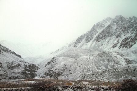 Snow covered tents