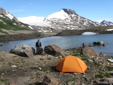 Ranger checking a campsite at Iceberg Lake