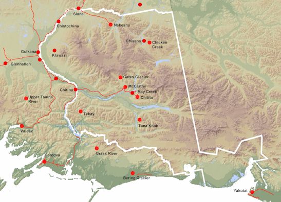 Location of automated weather stations in Wrangell-St. Elias