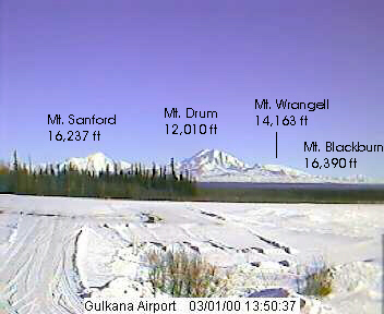 View of the Wrangell Mountains on a clear day from the Gulkana Airport