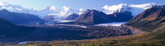 View of the Kennicott Glacier, Root Glacier, and High Wrangell Mountains