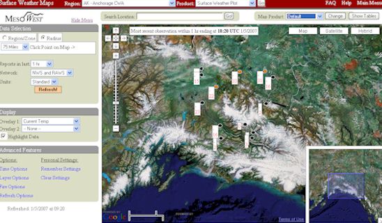 Click on the map for current weather from an array of automated stations