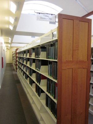 View of the theses and dissertations collection in the Yellowstone Research Library, 2013.