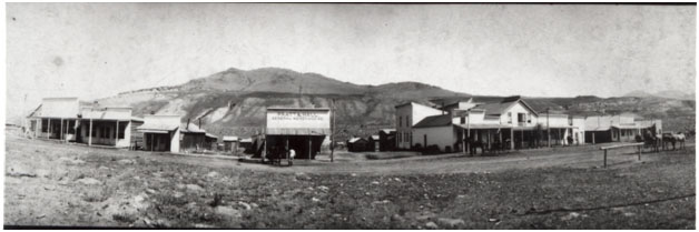 Park Street, Gardiner, Montana, 1890 Building in center has sign that reads Pratt & Hall, General Merchandise
