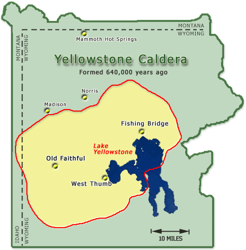 A map of Yellowstone with the outline of the caldera.