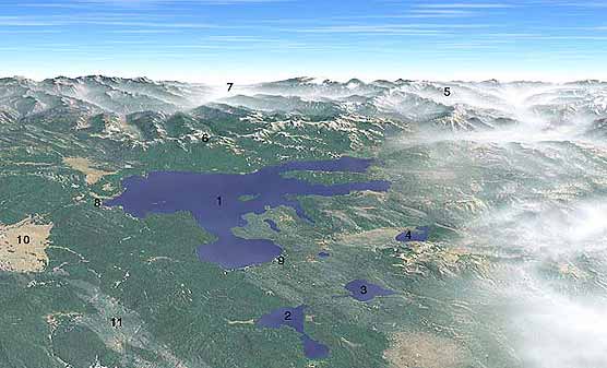 Relief map of Yellowstone Lake and surrounding area.