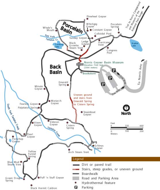yellowstone map usa. Map of Norris Geyser Basin