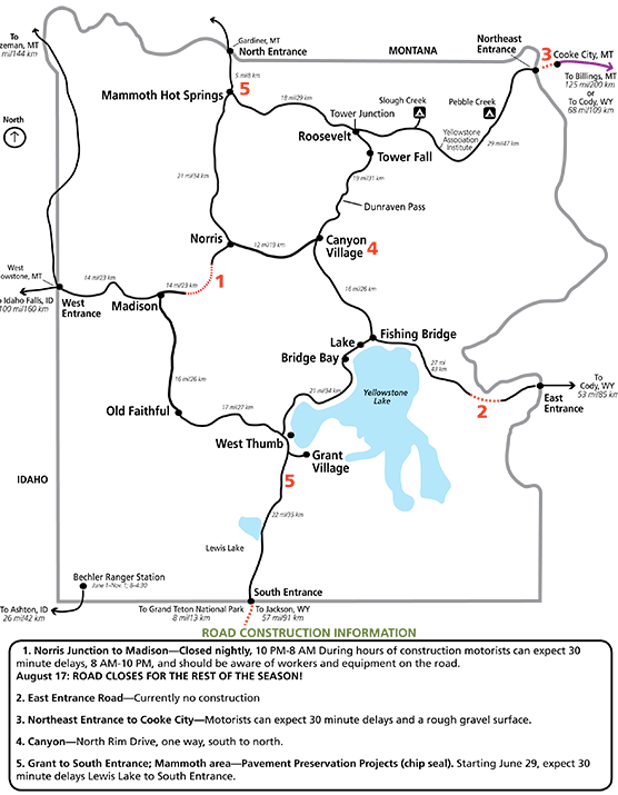 Map showing road closures, construction and delays