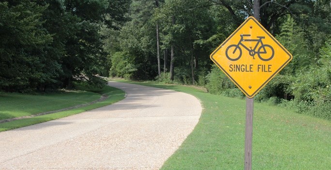 Ride Single File Bicycle Safety Sign On Colonial Parkway