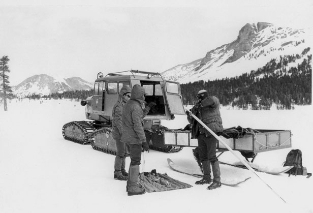 1987 Dana Meadow snow survey with Tucker Sno Cat and Mt. Rose, federal snow sampler.