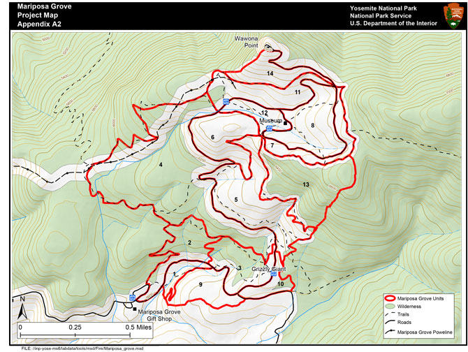 Map showing Mariposa Grove Project prescribed burn.