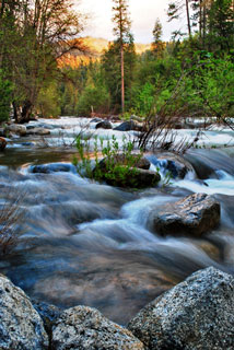 Water flows over rocks on the South Fork Merced River