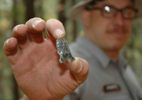 Ranger holding a piece of obsidian