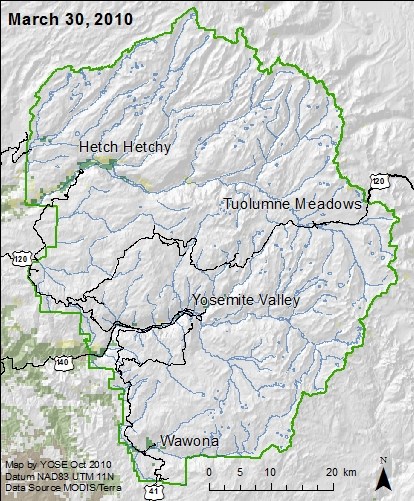 Yosemite boundary map with marked snow cover