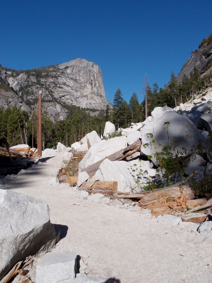New trail through fresh granite boulders