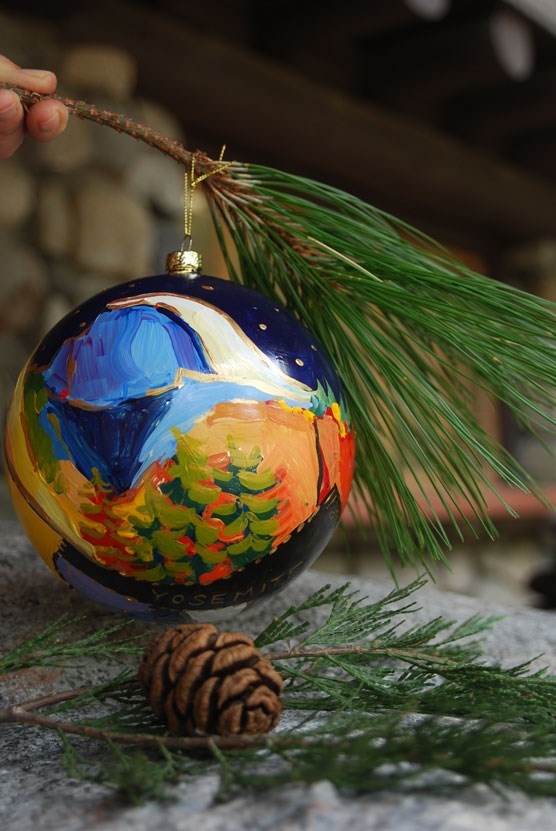 Christmas tree ornament with Half Dome painted on it