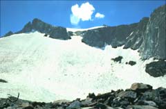 Upper End of Lyell Glacier Rimed with Jagged Granite Peaks