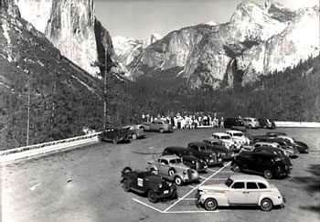 10 or more cars fill the Tunnel View Overlook