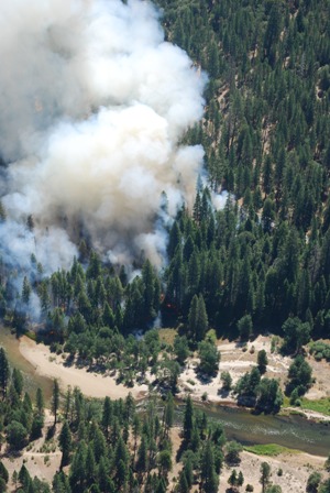 Aerial view of prescribed fire in Yosemite Valley