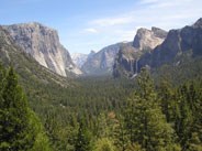 El Capitan to the left, Bridaveil Fall to the right, and the rest of Yosemite Valley behind