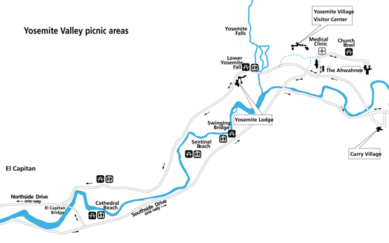 Map of Yosemite Valley picnic areas