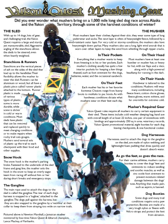 Yukon Quest Mushing Gear