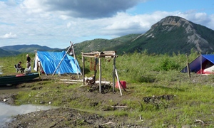 Salmon dry on a fish rack along the Yukon River