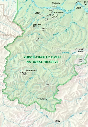 The Charley River area as shown on the Yukon-Charley Rivers National Preserve map