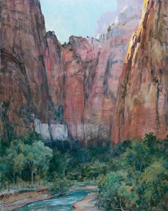"Late Afternoon In Zion Canyon", painted by Howard Russell Baker, 1926, Oil on canvas
Zion Museum Collection ZION 14581