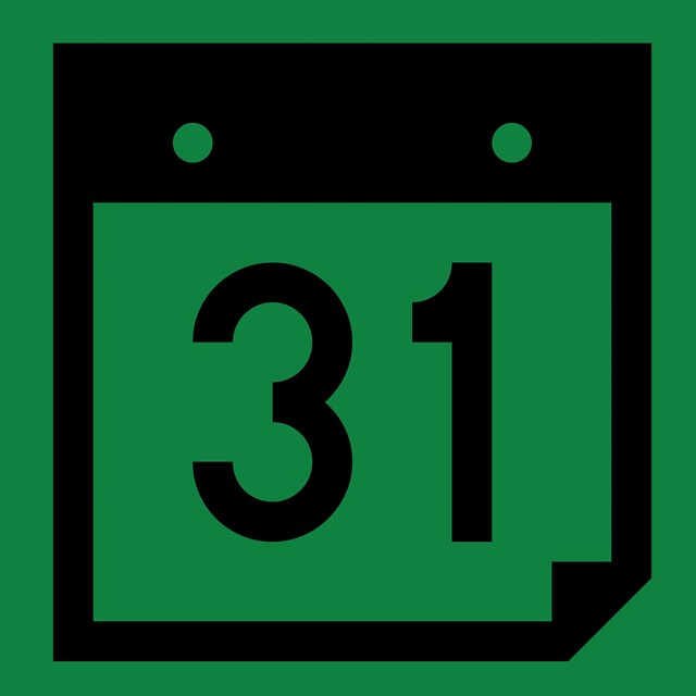 Line art of a page from a calendar showing the number 31 on a green background (decorative image)