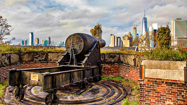 Fort Jay, one of two historic forts on the island, has a dry moat.