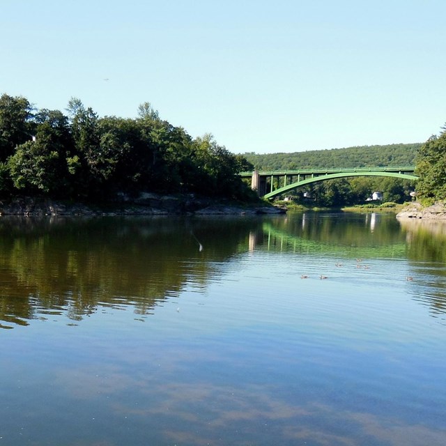 A river view of the arch bridge in Narrowsburg, NY.