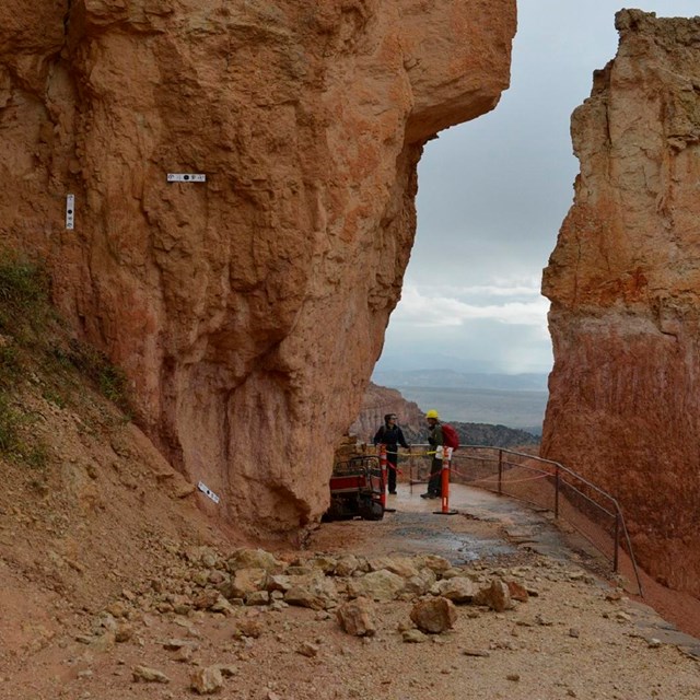 documenting rock fall on trail