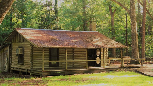 log cabin in the woods