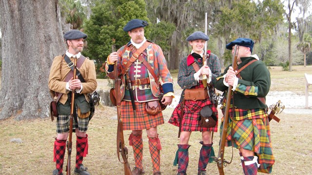 Image of Volunteers dressed as Scottish Highlanders 