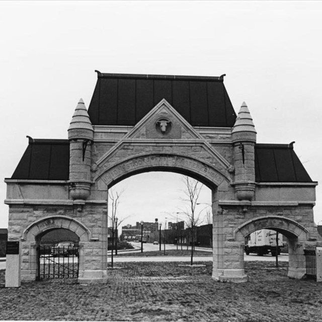 Large freestanding stone gate with three portals