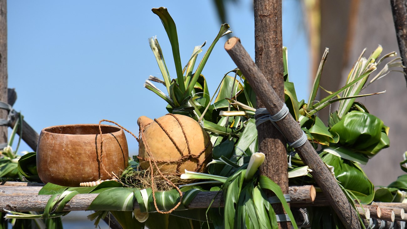 An offering of plants and fruit from the land is made on the Ahu to Lono