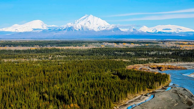 WRST contains large volcanoes and numerous glaciers