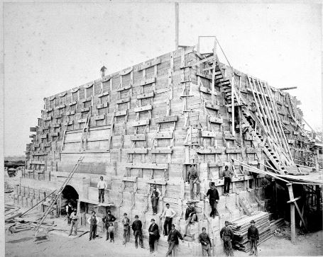 Photograph of the Foundation for the Pedestal, encased in its wooden forms