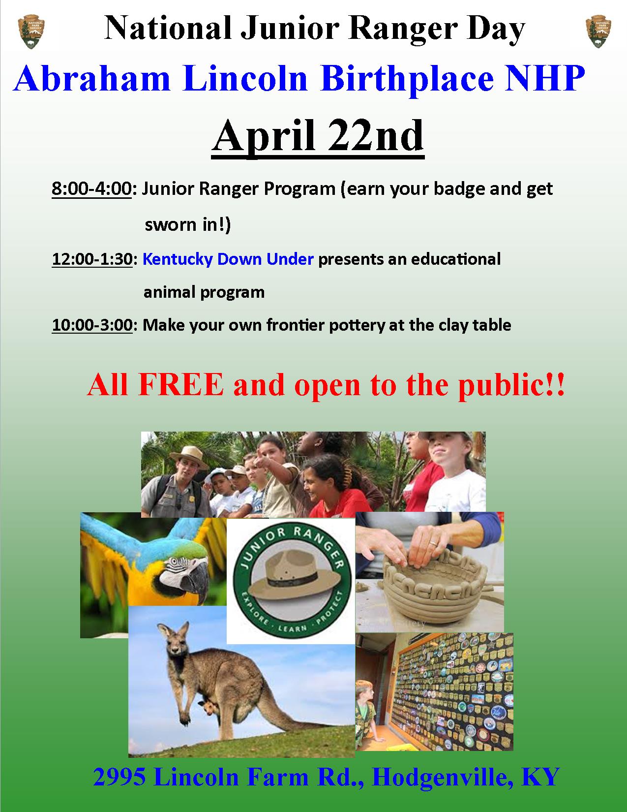 The Abraham Lincoln Birthplace NHP will celebrate National Junior Ranger Day with events throughout the day.