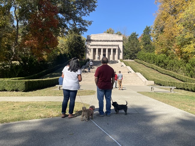 dogs in front of Memorial Building