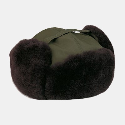Fur Trooper Cap A green, fur-lined cap with ear flaps