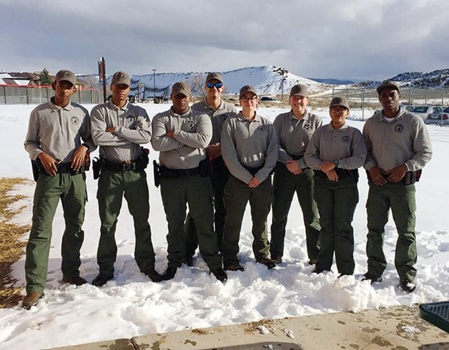 Trainees at a seasonal law enforcement park ranger training program Trainees at a seasonal law enforcement park ranger training program
