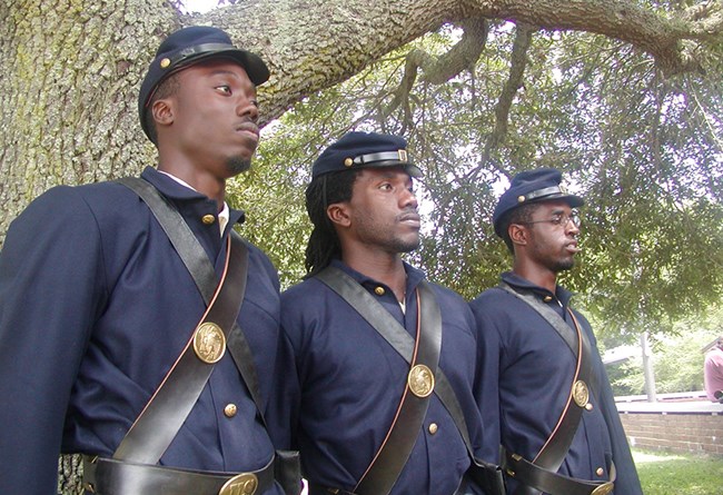 54th Massachusetts Program at Fort Moultrie African American living history volunteers portraying Civil War era Union soldiers